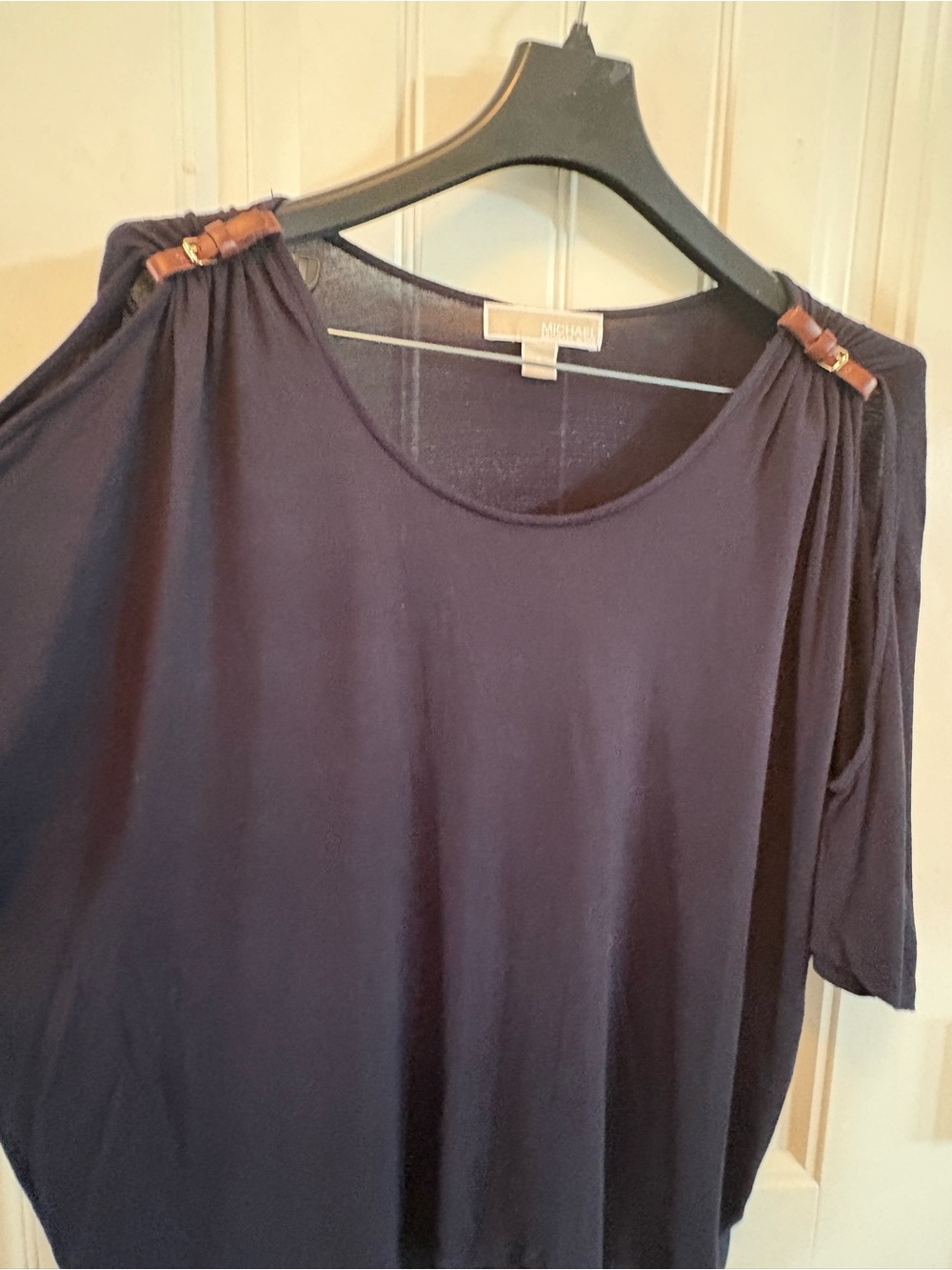 Michael Kors Navy Cold-Shoulder Tunic with Buckle Accents